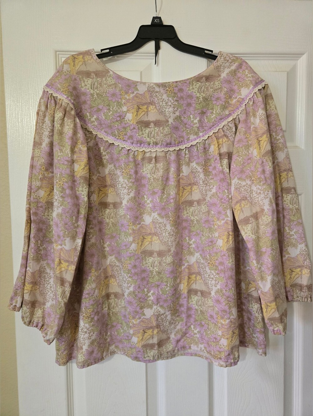 Handmade Fairy Print Peasant Blouse, M?
